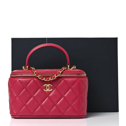 Chanel Lambskin Quilted Small Top Handle Vanity Case With Chain Dark Pink 10 of 10