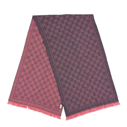 Gucci Wool Jacquard GG Monogram Sten Fringe Scarf Graphite Pink 2 of 3