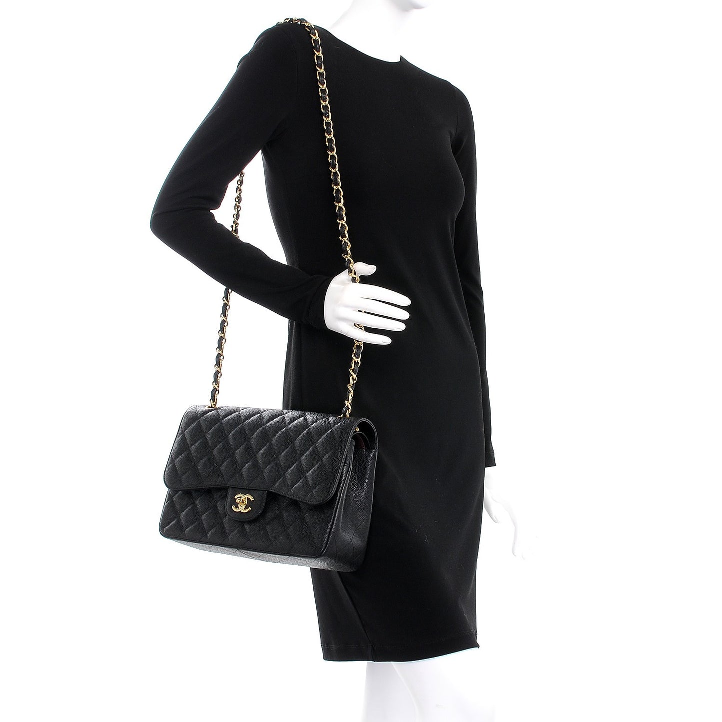 Caviar Quilted Jumbo Double Flap Black