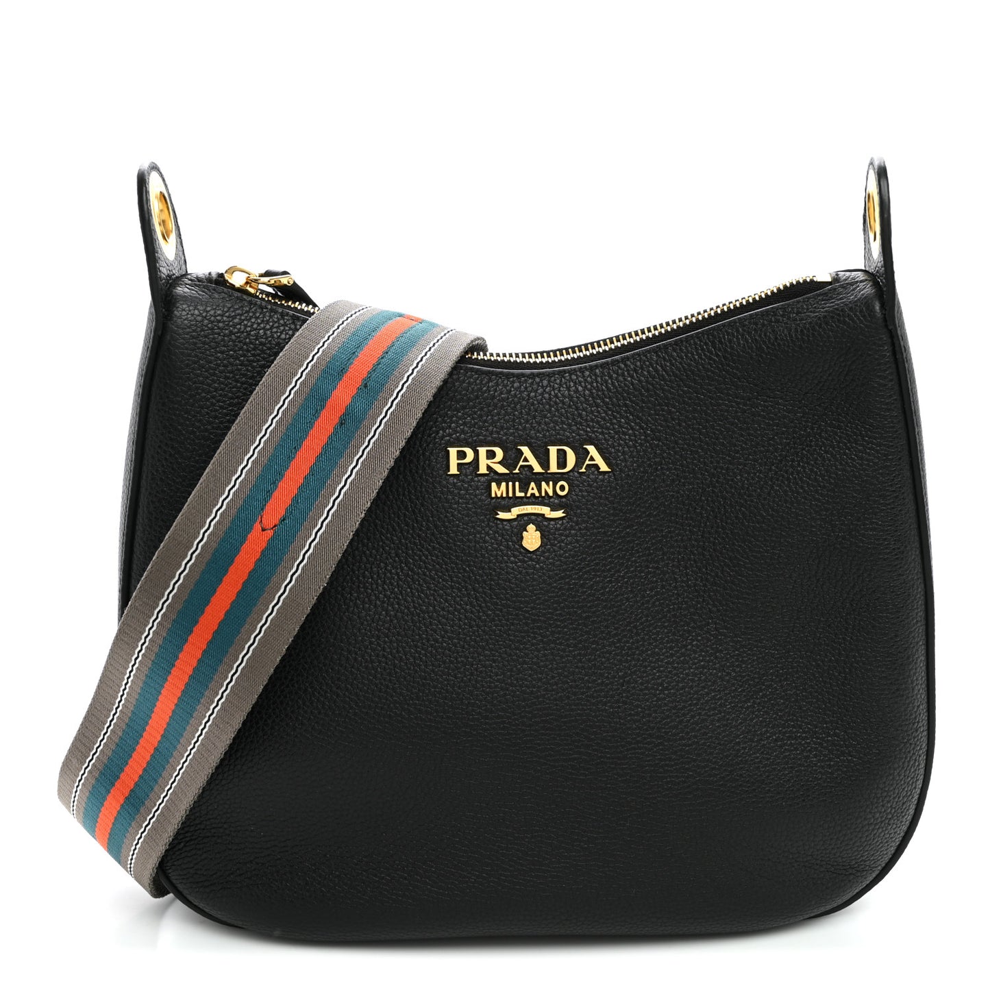Vitello Phenix Small Zippered Messenger Hobo Black
