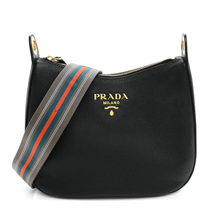 Prada Vitello Phenix Small Zippered Messenger Hobo Black 1 of 10