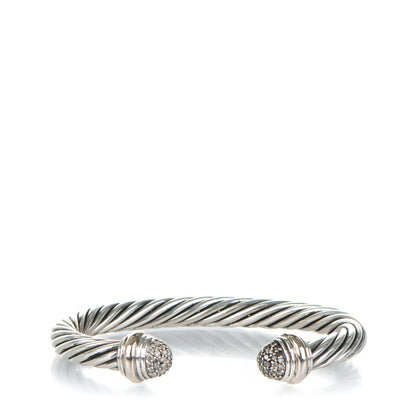 David Yurman Sterling Silver Pave Diamond 7mm Cable Classics Bracelet 1 of 4