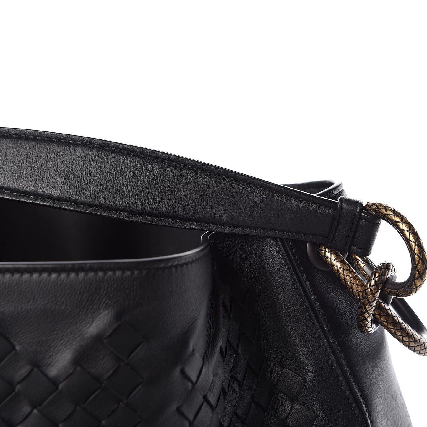 Nappa Intrecciato Large Loop Fringe Hobo Black