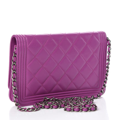 Chanel Lambskin Quilted Boy Wallet On Chain WOC Dark Pink 3 of 13