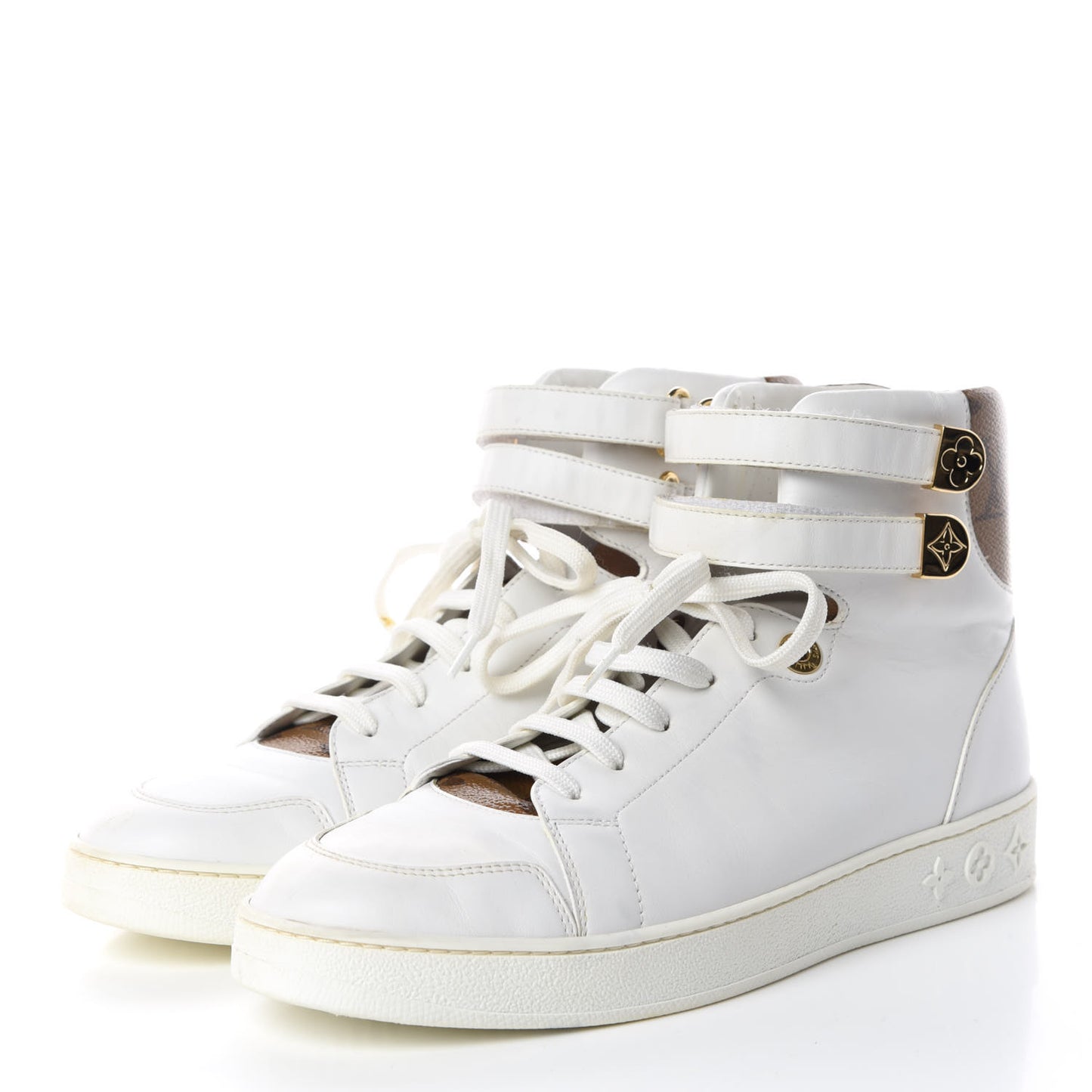 Calfskin Reverse Monogram Boombox High Top Sneakers 38 White