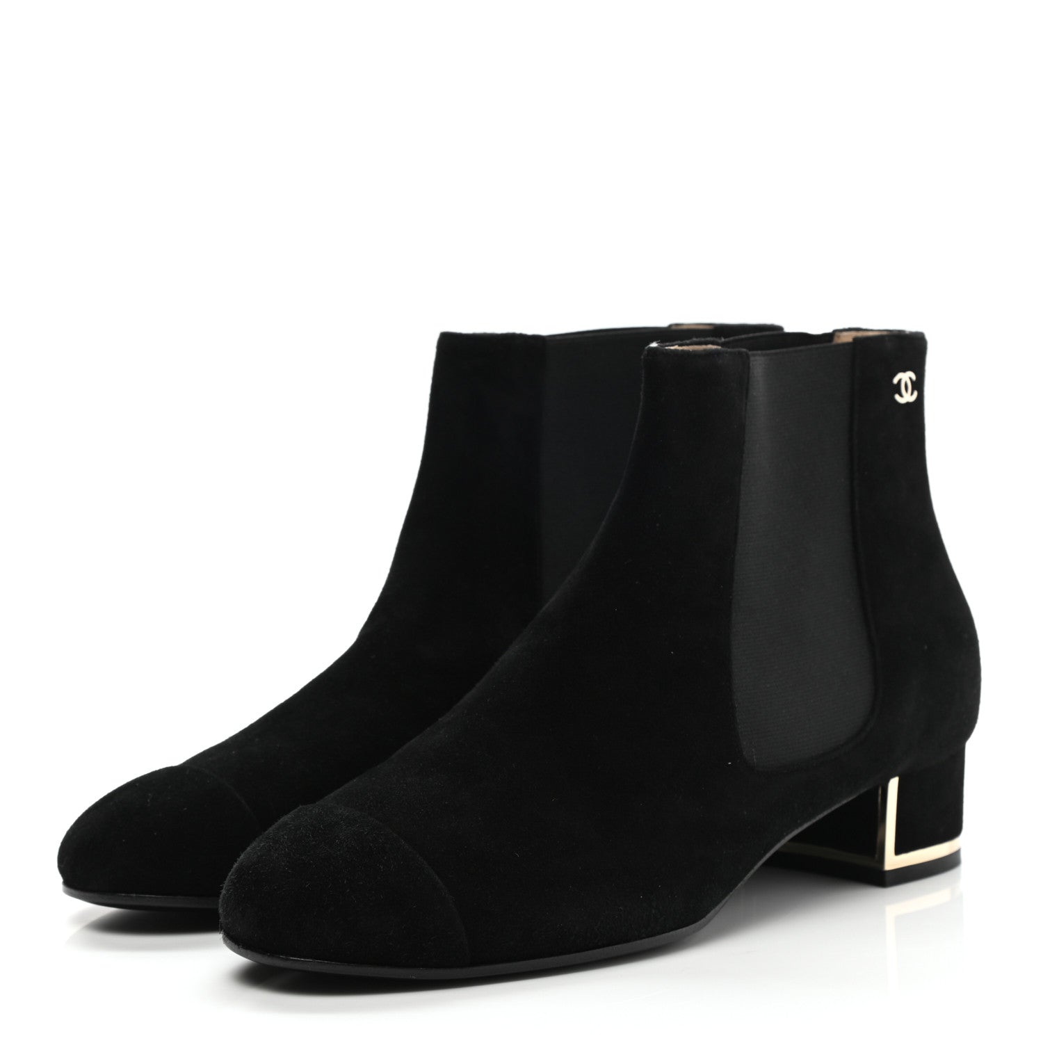 Chanel Suede CC Cap Toe Ankle Boots 37 Black 3 of 8
