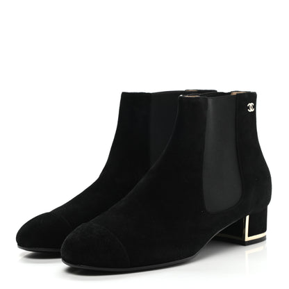 Chanel Suede CC Cap Toe Ankle Boots 37 Black 3 of 8