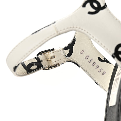 Chanel Printed Lambskin Coco Beach Platform Sandals 37 White Black 7 of 7