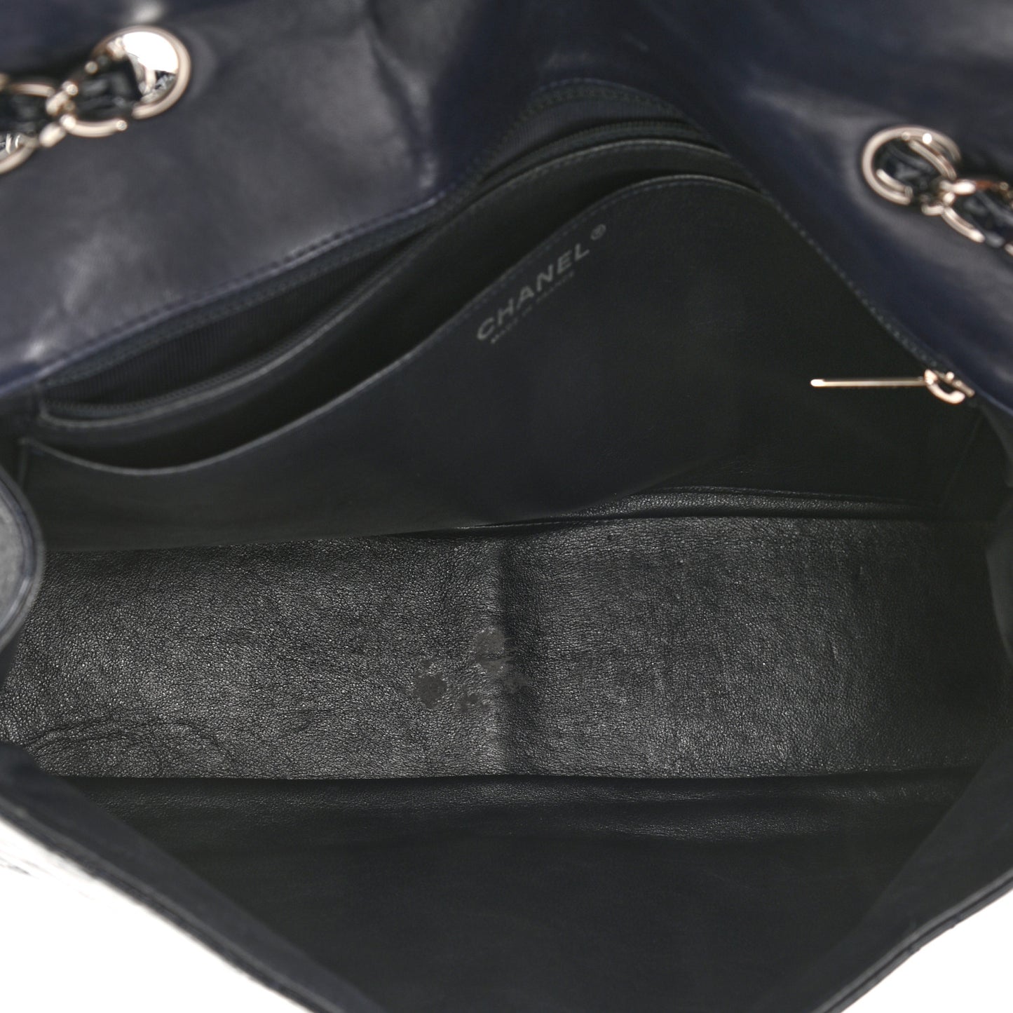 Crinkled Patent Quilted Jumbo Single Flap Dark Navy