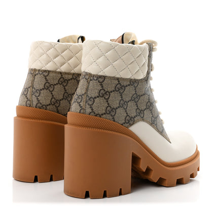 Gucci Calfskin GG Supreme Monogram Nappa Quilted Lace Up Ankle Boots 36.5 Mystic White Beige 5 of 9