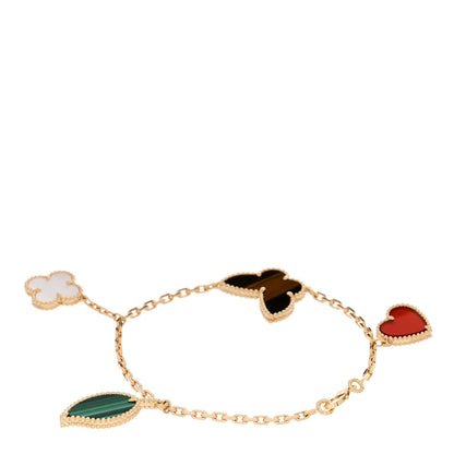 Van Cleef & Arpels 18K Yellow Gold Mother of Pearl Malachite Carnelian Tiger Eye 4 Motifs Lucky Alhambra Bracelet 2 of 3