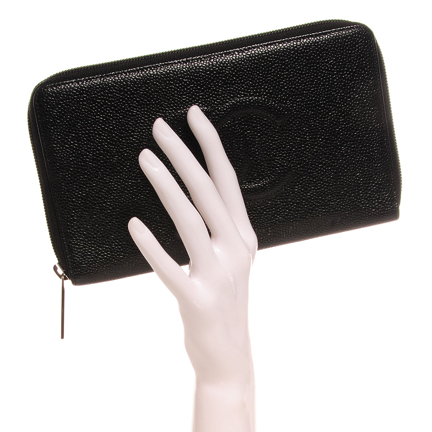 Caviar CC Timeless Large Zip Around Wallet Black