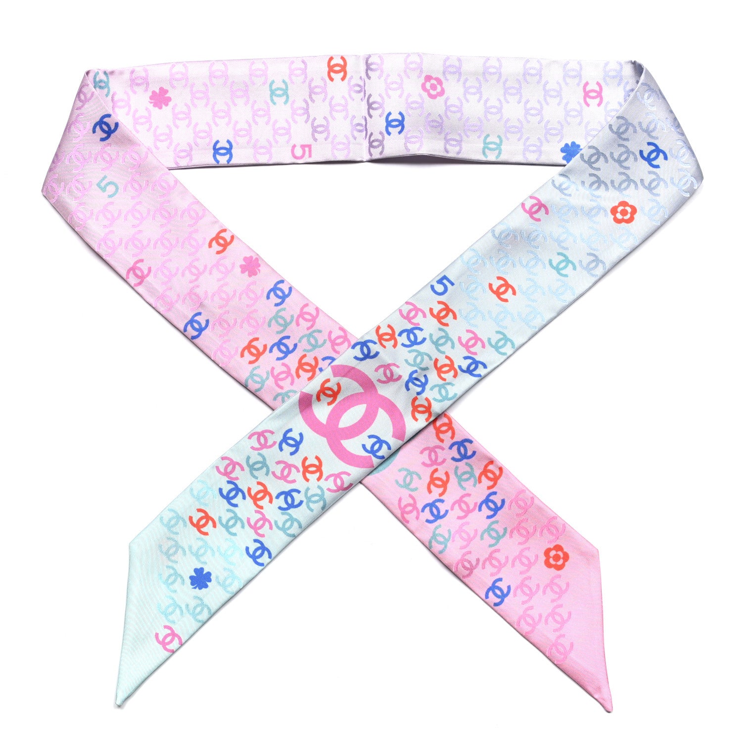 Chanel Silk CC Slim Bandeau Pink Light Blue Red 1 of 3
