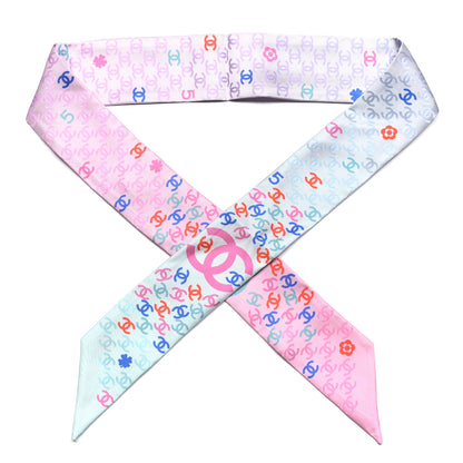 Chanel Silk CC Slim Bandeau Pink Light Blue Red 1 of 3