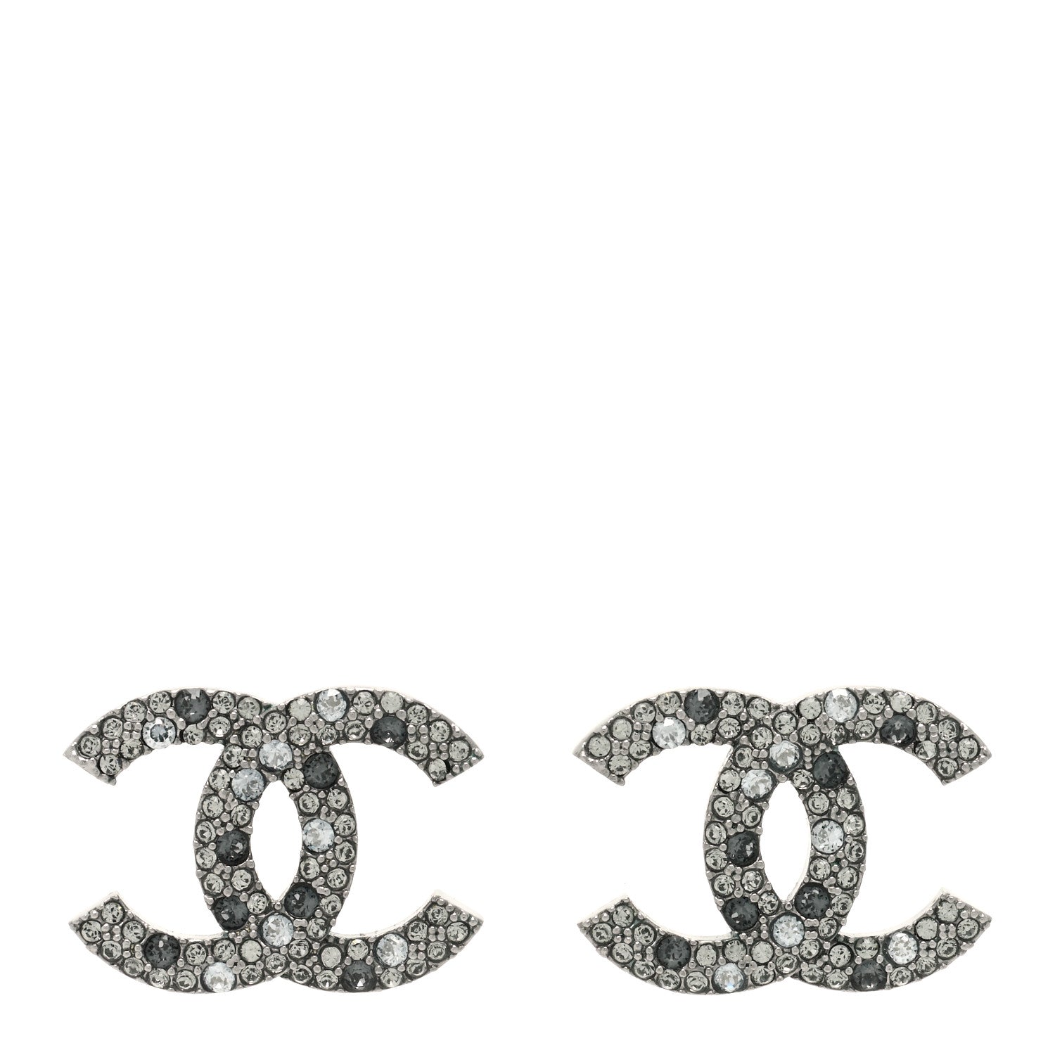 Chanel Crystal Ruthenium Large CC Earrings Grey Silver 1 of 3