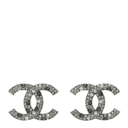 Chanel Crystal Ruthenium Large CC Earrings Grey Silver 1 of 3