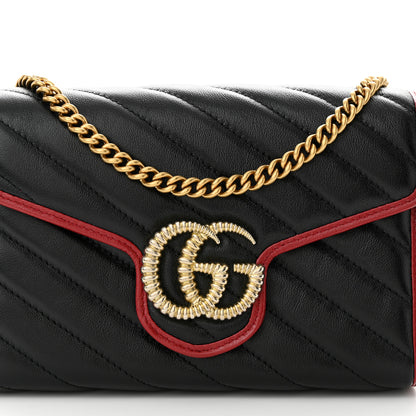 Gucci Vintage Effect Calfskin Matelasse Diagonal Torchon GG Marmont Chain Wallet Black Romantic Cherry 7 of 11