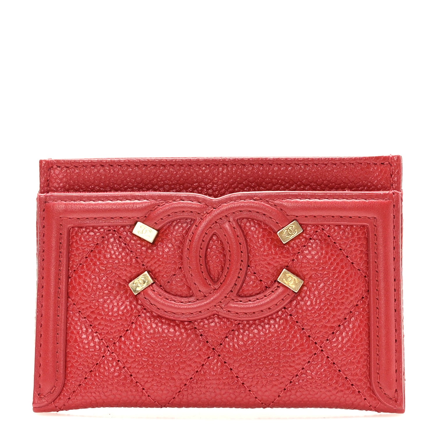 Chanel Caviar Quilted Filigree Card Holder Dark Red 1 of 10