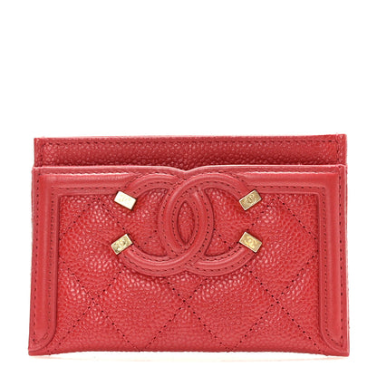 Chanel Caviar Quilted Filigree Card Holder Dark Red 1 of 10