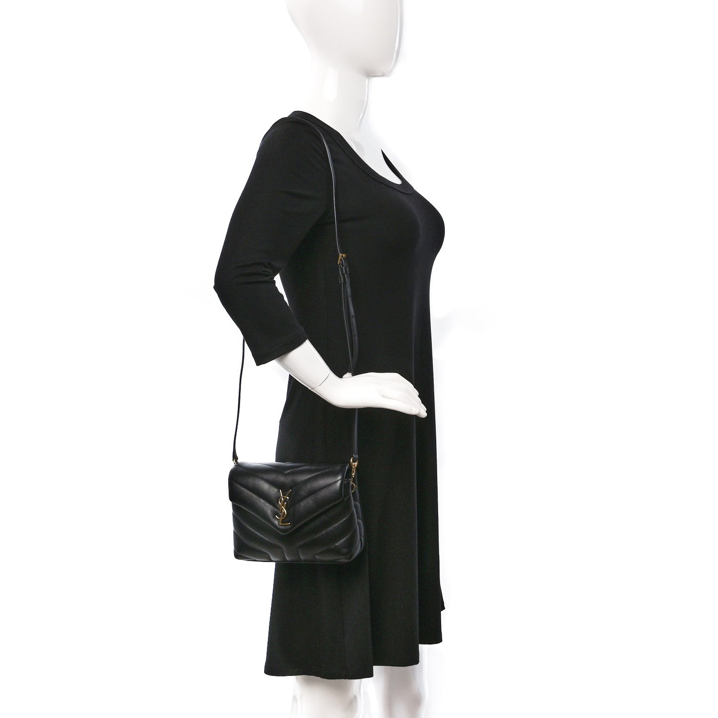Calfskin Y Quilted Monogram Toy Loulou Crossbody Bag Black