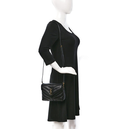 Saint Laurent Calfskin Y Quilted Monogram Toy Loulou Crossbody Bag Black 2 of 8