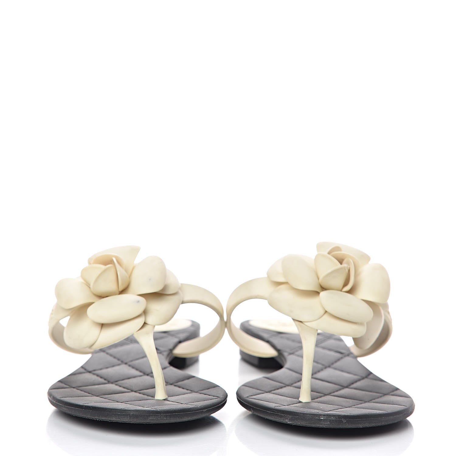 Chanel Jelly Quilted Camellia Thong Sandals 39 Black White 2 of 13