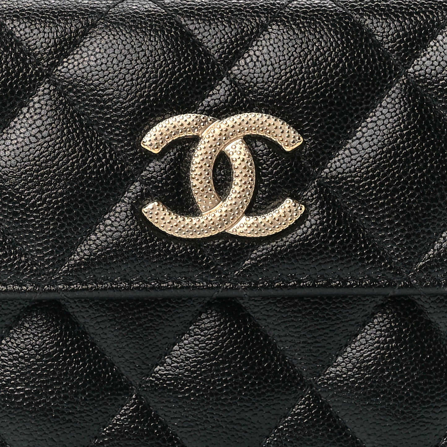 Caviar Quilted Studded CC Medium Flap Wallet Black