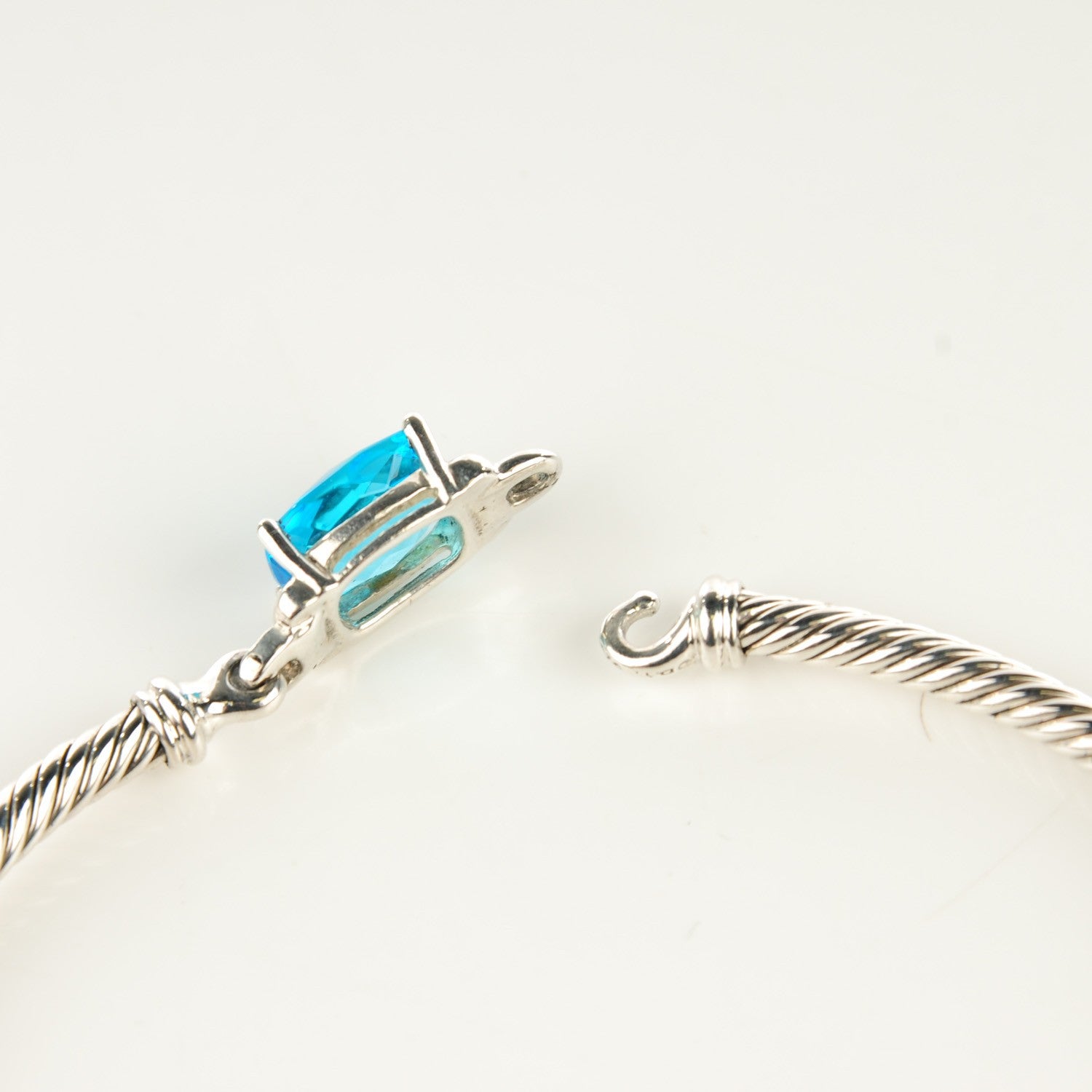 David Yurman Sterling Silver Diamond Blue Topaz 3mm Petite Wheaton Bracelet 4 of 7