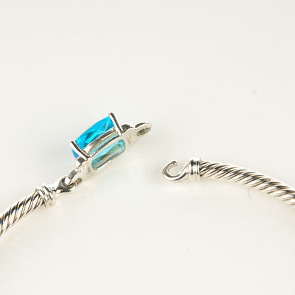 David Yurman Sterling Silver Diamond Blue Topaz 3mm Petite Wheaton Bracelet 4 of 7