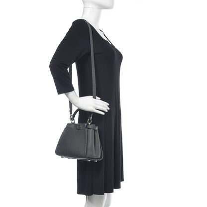 Fendi Cuoio Romano Selleria Bi-Color Mini Peekaboo Iconic Satchel Asfalto Latte 2 of 10