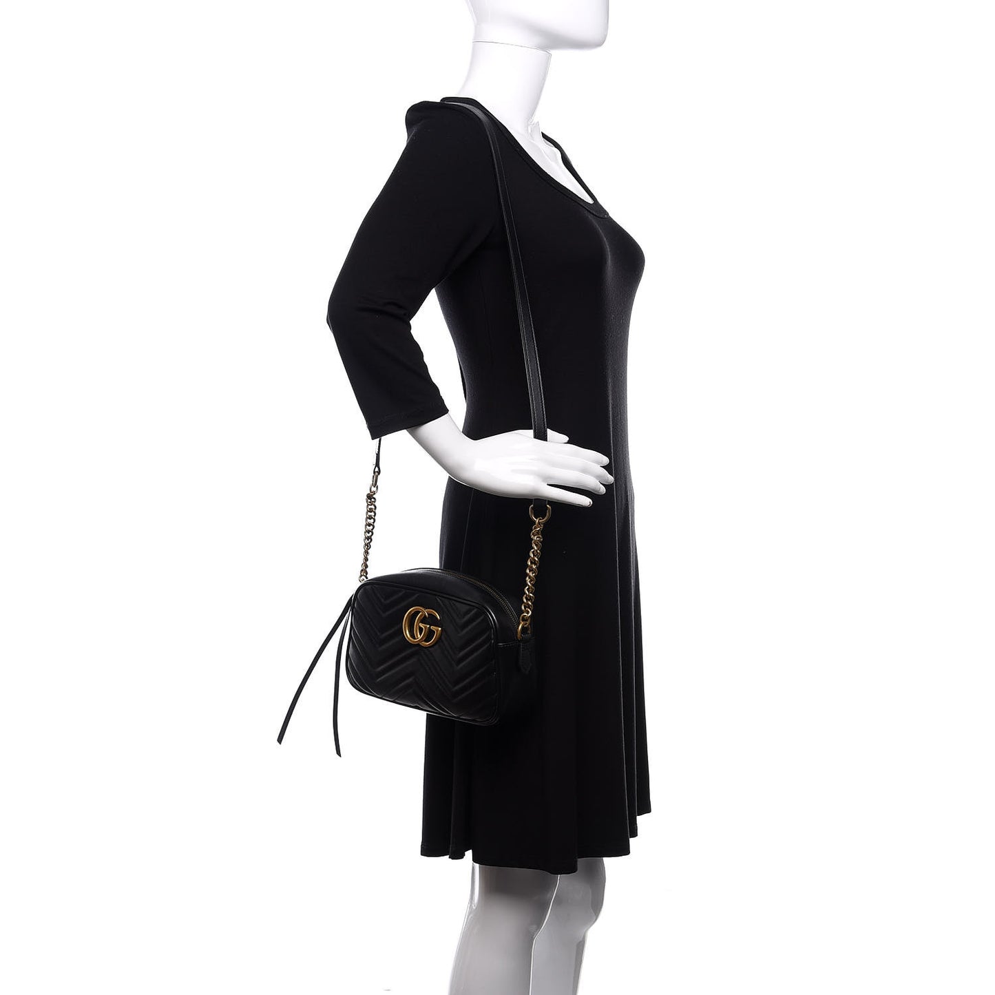 Calfskin Matelasse Small GG Marmont Chain Shoulder Bag Black
