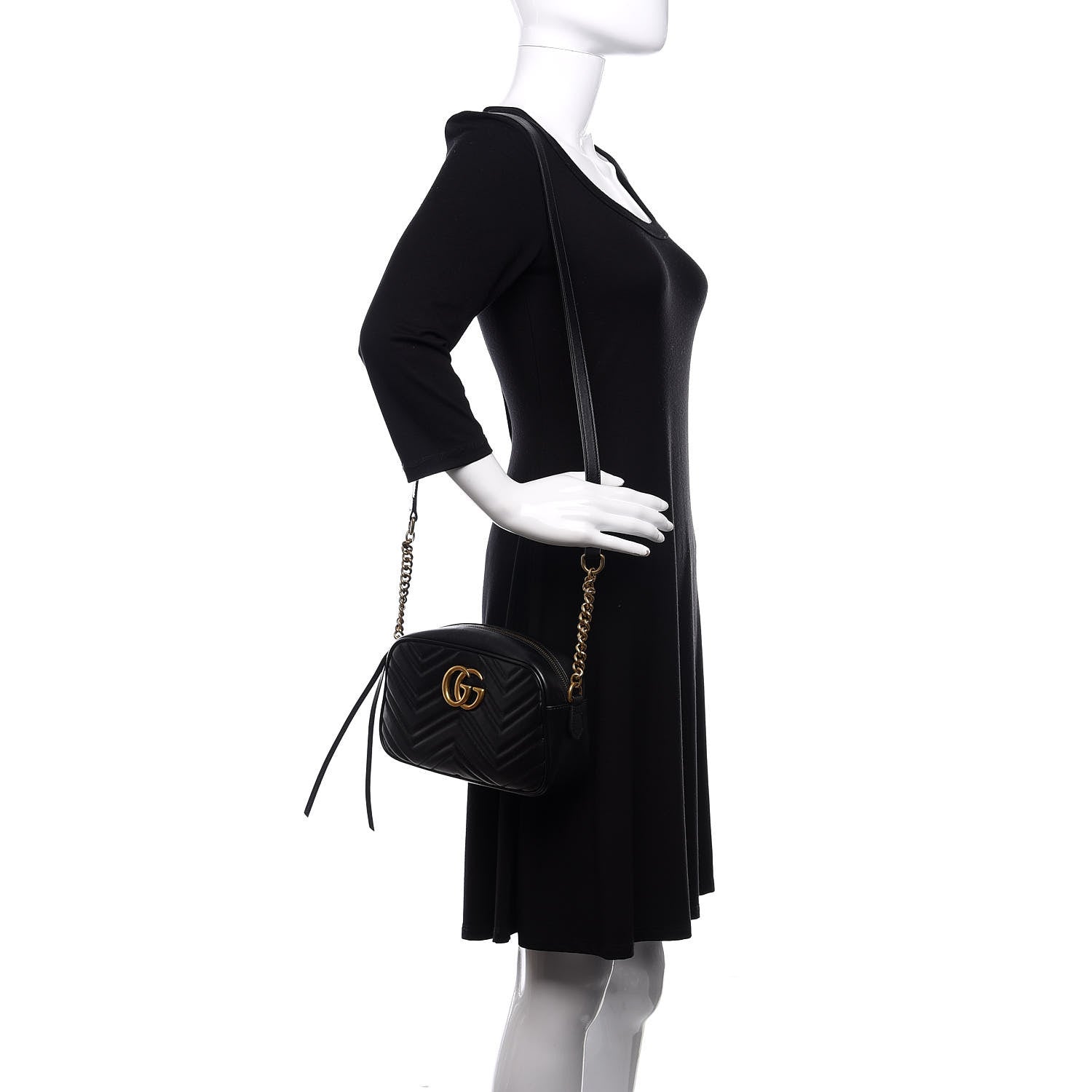 Gucci Calfskin Matelasse Small GG Marmont Chain Shoulder Bag Black 1 of 10