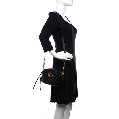Gucci Calfskin Matelasse Small GG Marmont Chain Shoulder Bag Black 1 of 10