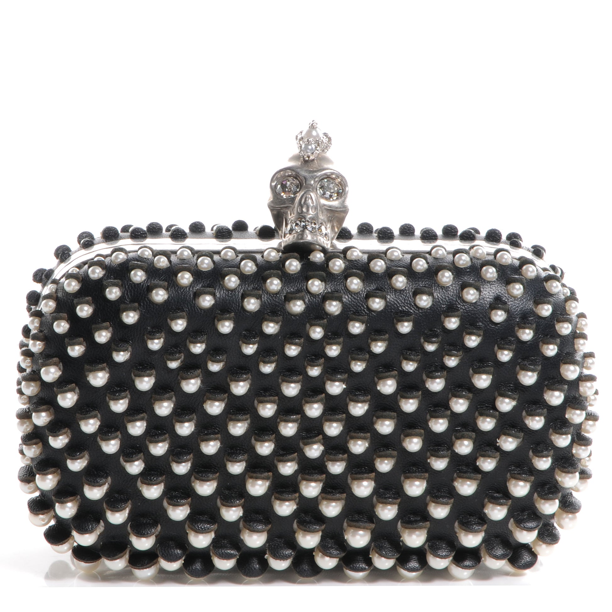 Alexander McQueen Pearl Embellished Calfskin Skull Box Clutch Black 1 of 8