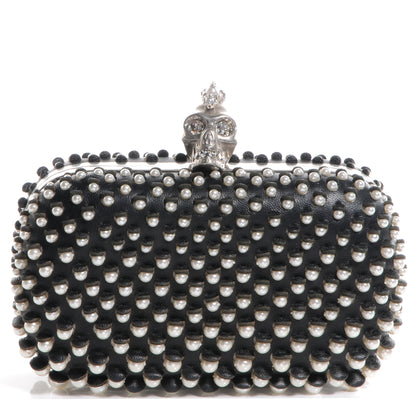 Alexander McQueen Pearl Embellished Calfskin Skull Box Clutch Black 1 of 8