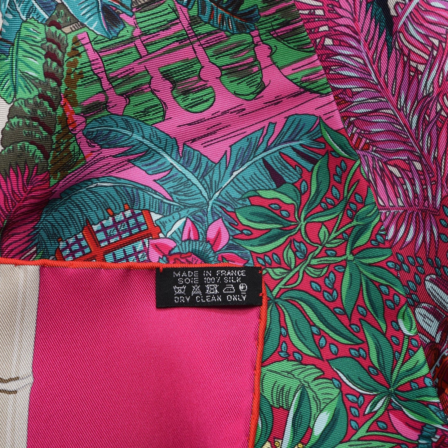 Silk Jardins D Hiver Scarf 90 Rose Vif Vert Creme