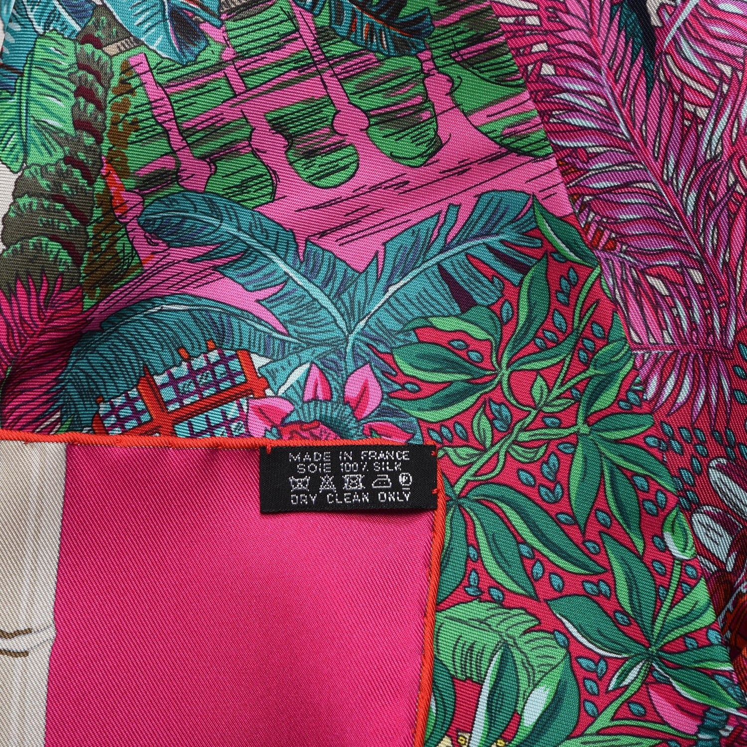 Hermes Silk Jardins D Hiver Scarf 90 Rose Vif Vert Creme 5 of 5