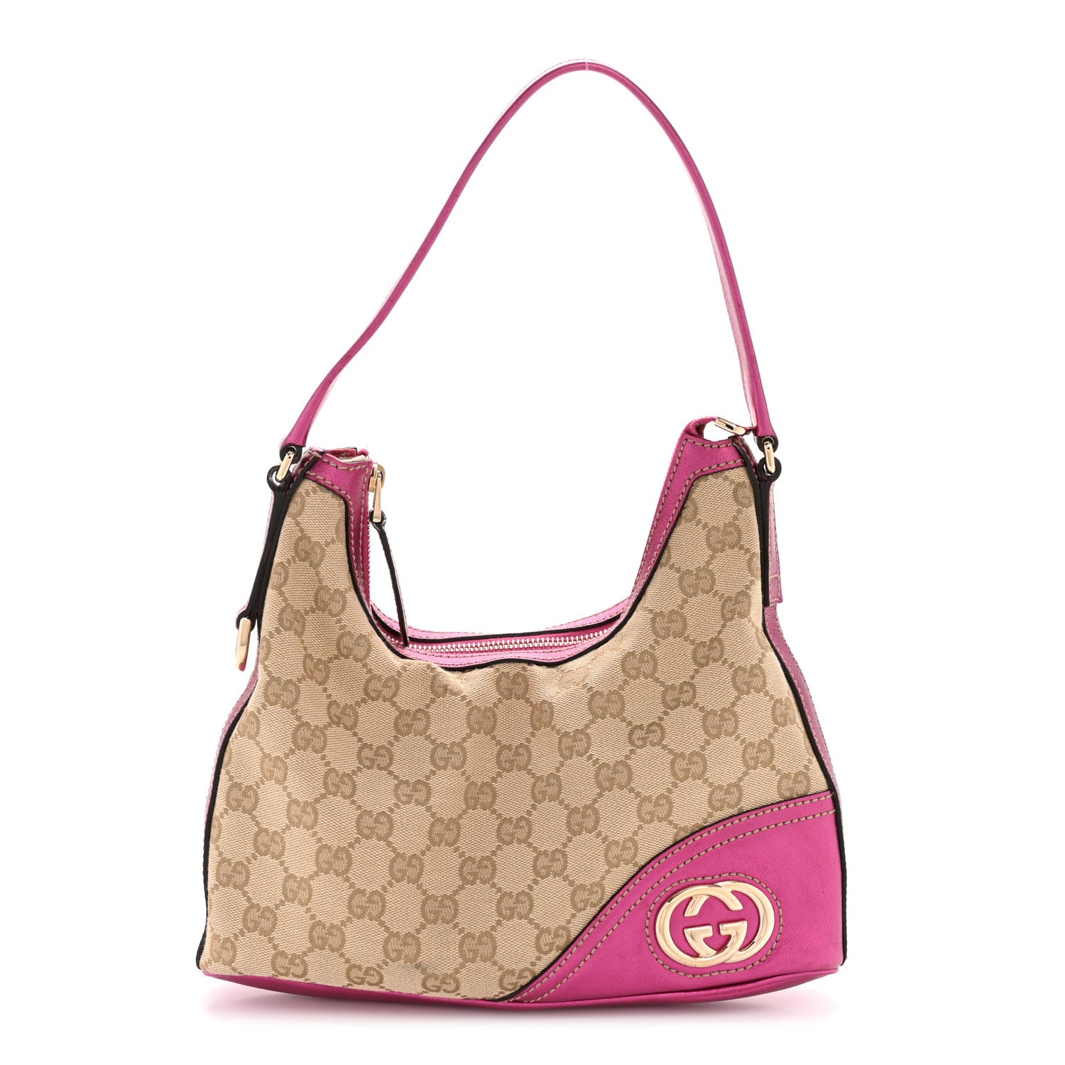 Gucci Metallic Calfskin Monogram Small New Britt Hobo Pink 1 of 15