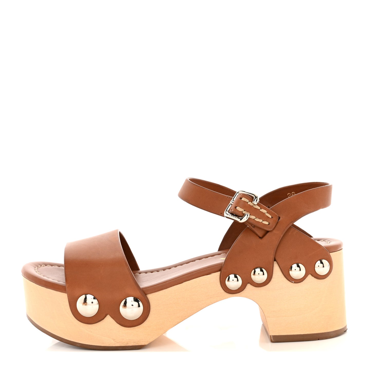 Natural Calfskin 50mm Clog Sandals 36 Brown