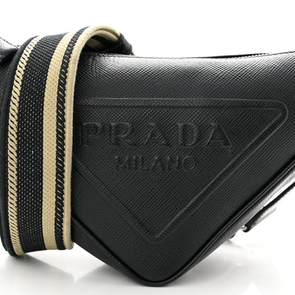 Prada Saffiano Cuir Triangle Logo Embossed Triangle Shoulder Bag Black 8 of 13