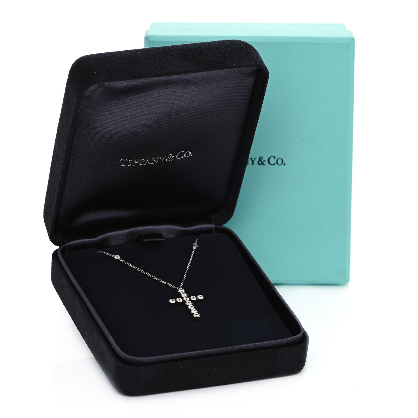Platinum Diamond Small Jazz Cross Pendant Necklace