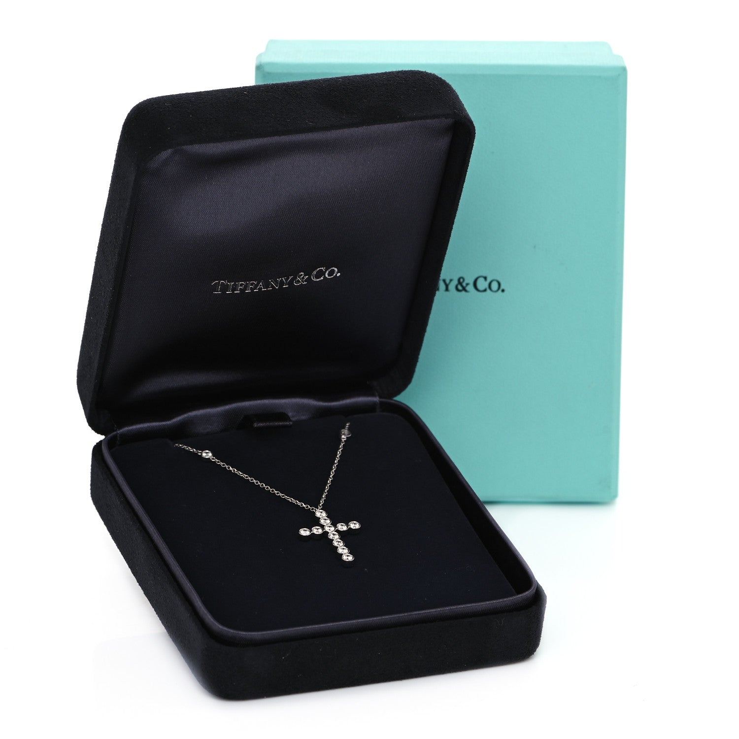 Tiffany Platinum Diamond Small Jazz Cross Pendant Necklace 12 of 12