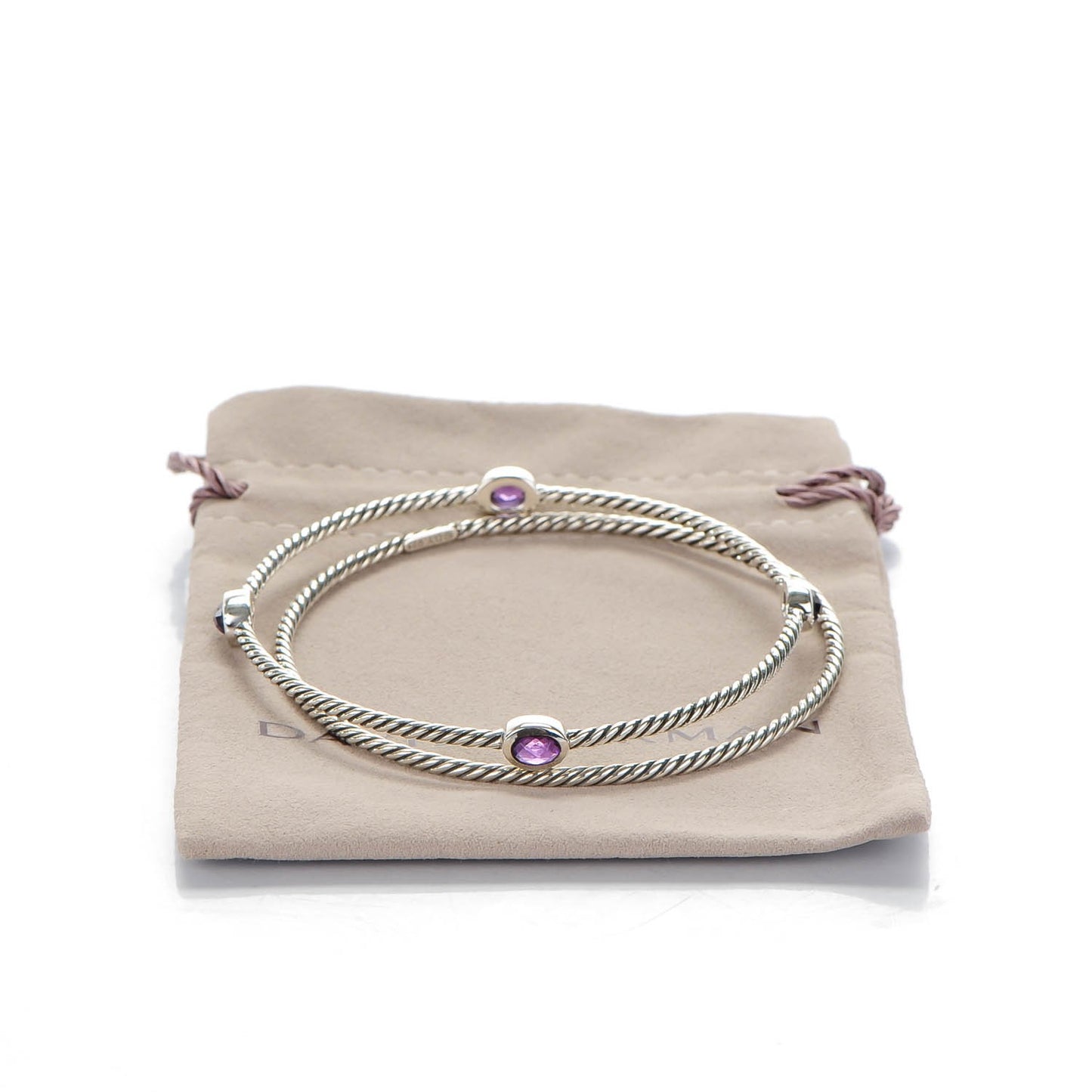 Sterling Silver Amethyst Color Classics Cable Bangle Bracelet Set of 2