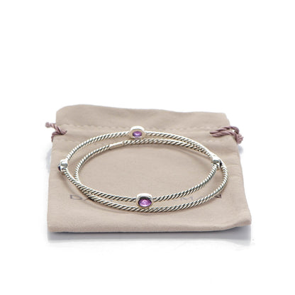 David Yurman Sterling Silver Amethyst Color Classics Cable Bangle Bracelet Set of 2 5 of 5
