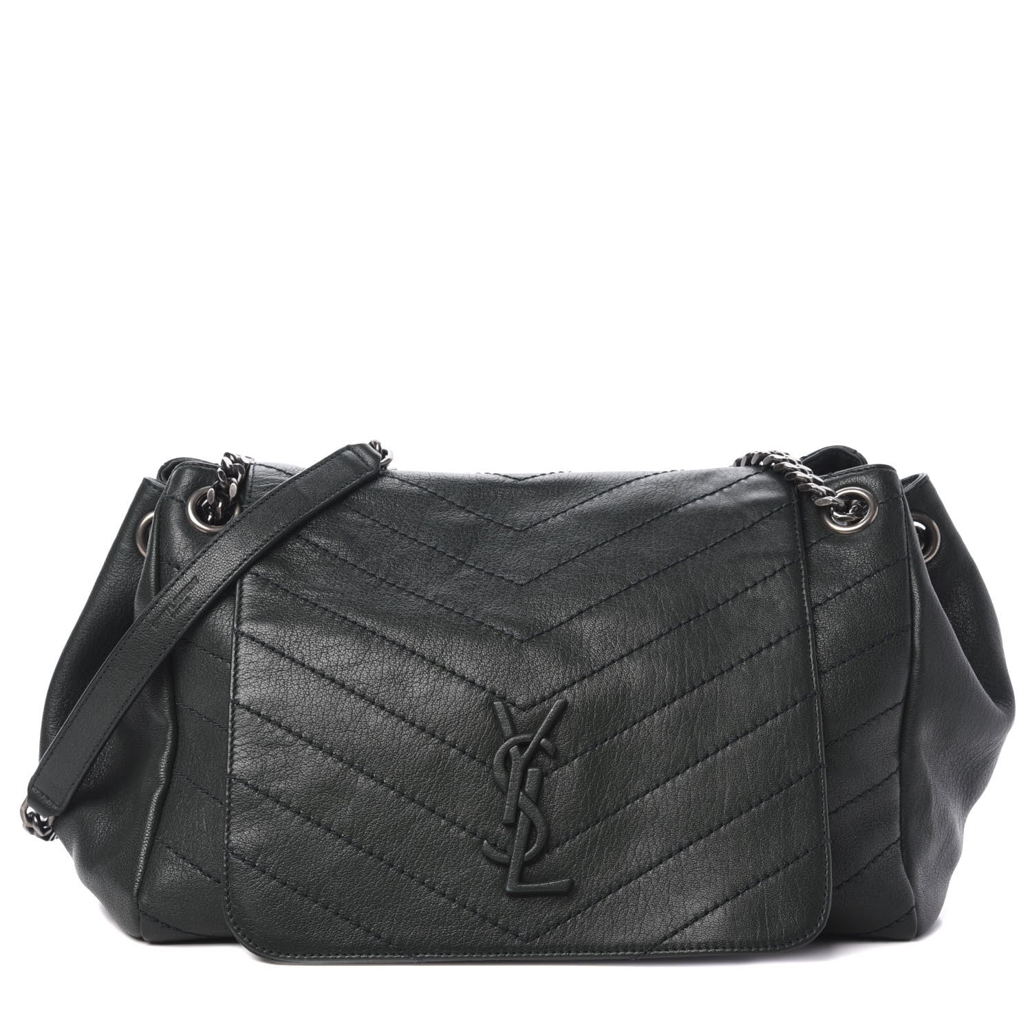 Saint Laurent Vintage Lambskin Chevron Monogram Medium Nolita Dark Green 1 of 10