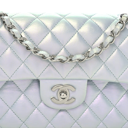 Chanel Iridescent Calfskin Quilted Small Double Flap Light Blue 8 of 11
