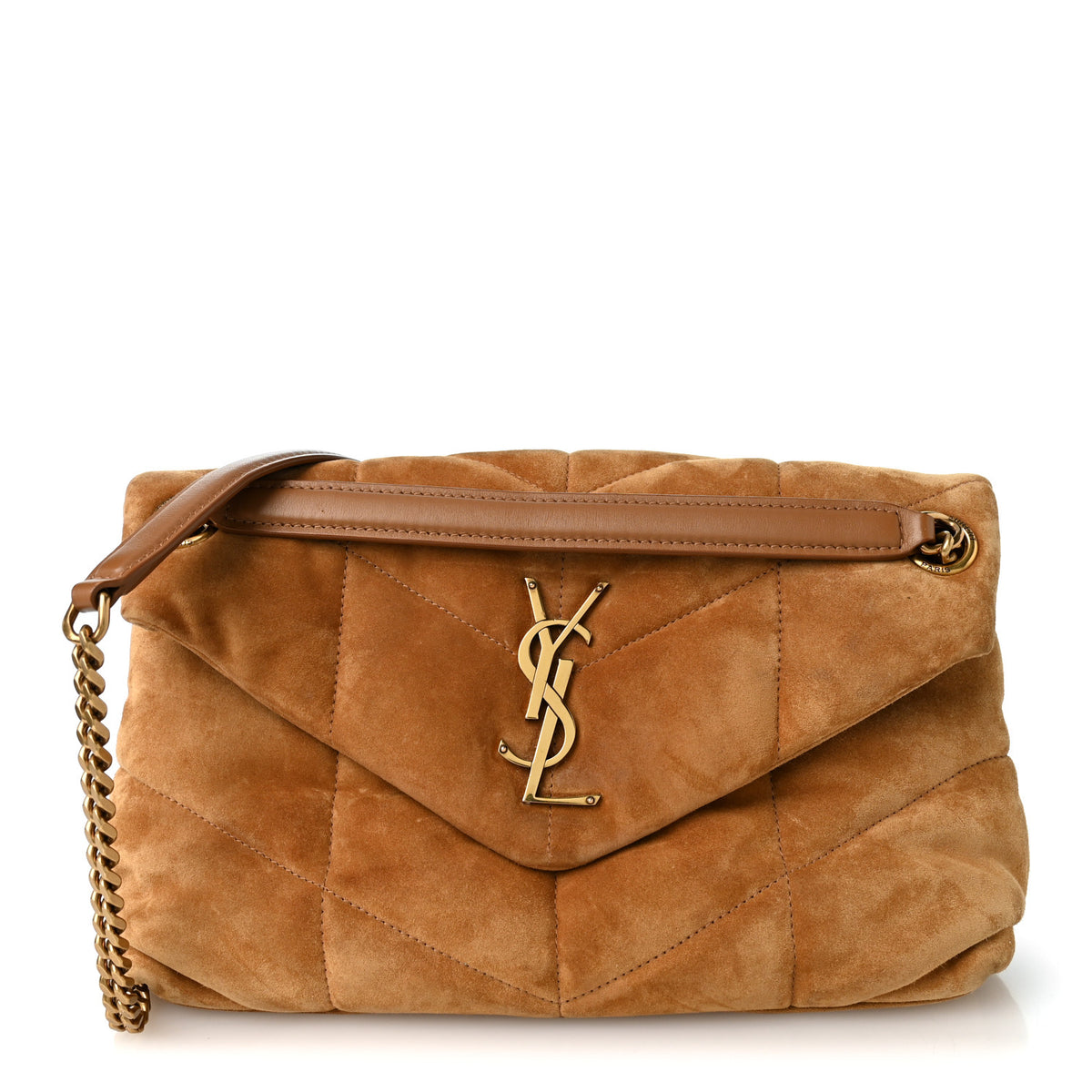 Suede Calfskin Quilted Small Loulou Puffer Monogram Chain Satchel Cinnamon