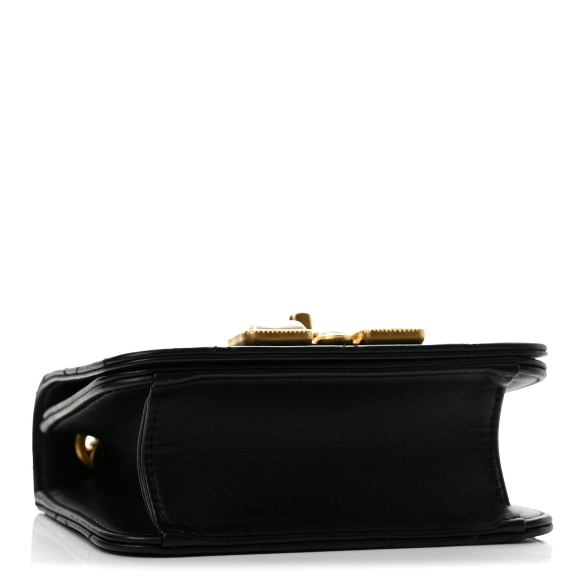 Calfskin Quilted Crystal Pearl Mini Flap Bag Black