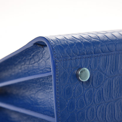 Saint Laurent Calfskin Crocodile Embossed Small Sac De Jour Royal Blue 11 of 14