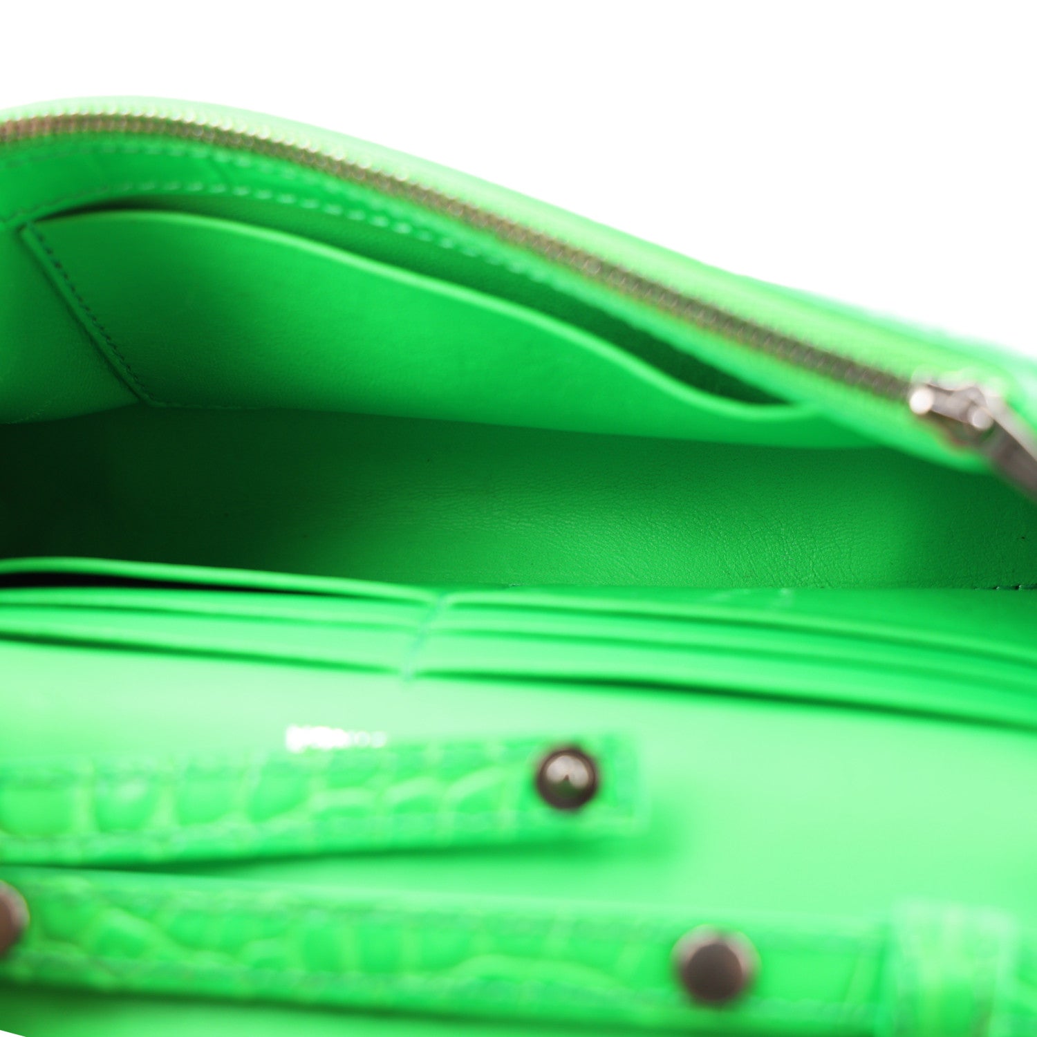 Balenciaga Shiny Calfskin Strass Crocodile Embossed Hourglass Chain Bag Fluo Green 5 of 10